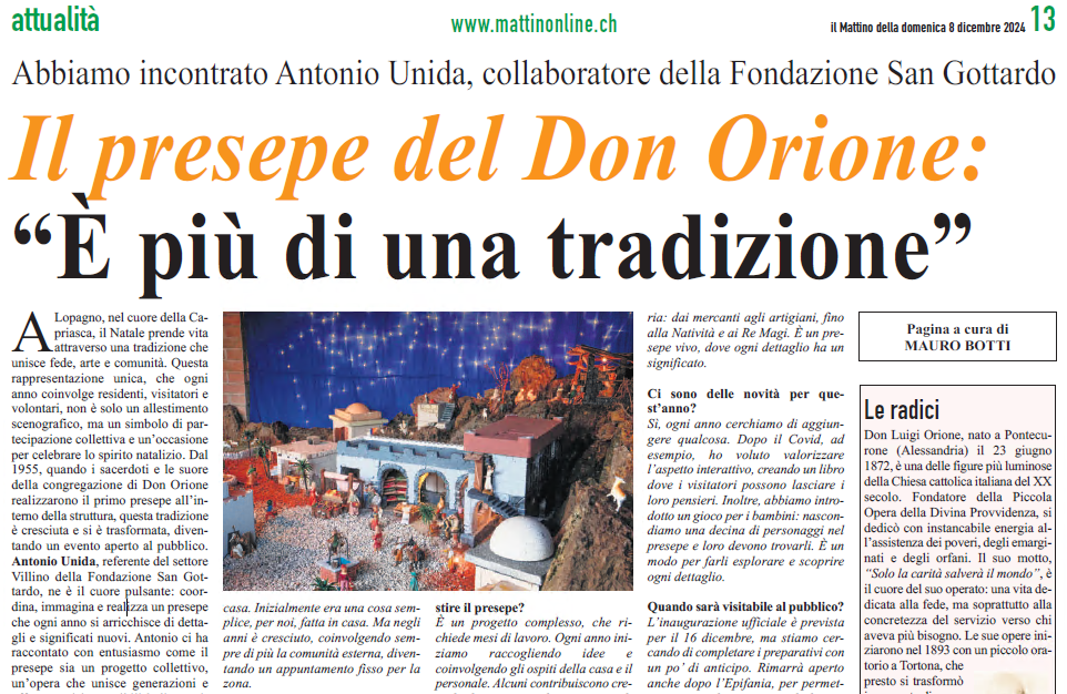 Il presepe del Don Orione: è più di una tradizione. - Il Mattino, 08.12.2024
